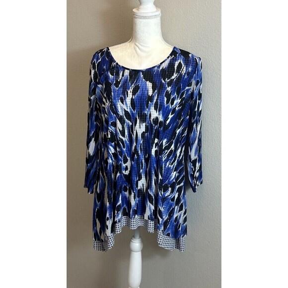 Alfani  Blue Multi Color Printed Asymmetrical Pullover Blouse Size L (12/14) - Picture 1 of 9